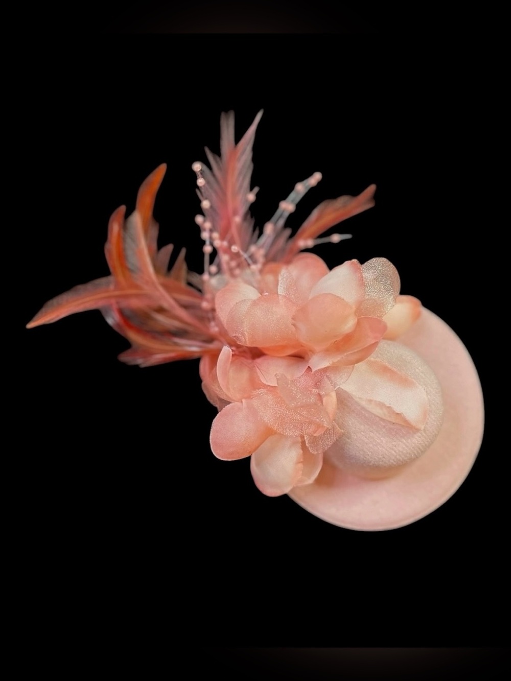 Fascinator HairClip HatClip Headpiece Accessory Clip Peach Flower Feathers Beads